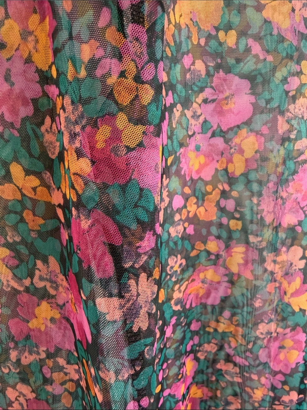 Sheer Floral Long-Sleeve Mesh Top in Pink and Green - Picture 3 of 4
